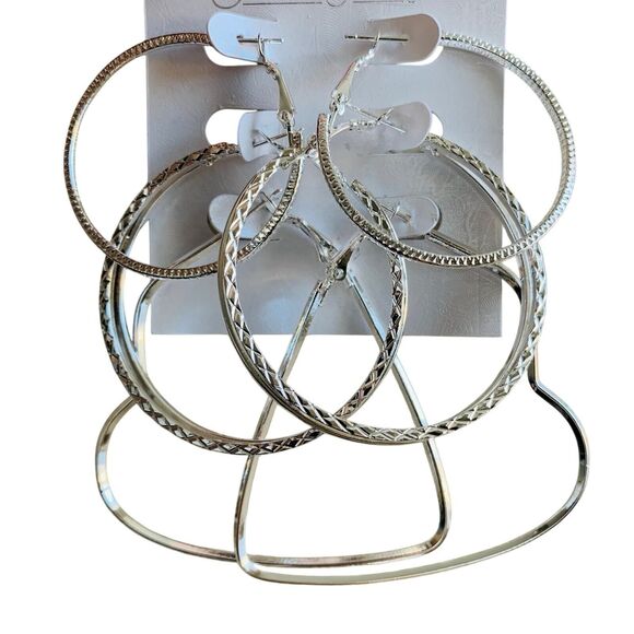 Earrings Silver color deco Design Hoop Trendy Deco 3 Earrings set pinup chicano - Picture 1 of 14